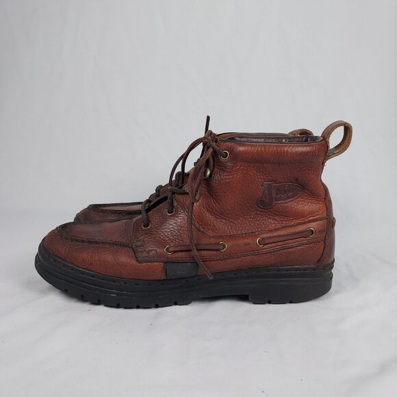 Justin Mens 9M Leather Moc Toe Ankle Boots Brown Casual Outdoor Shoes